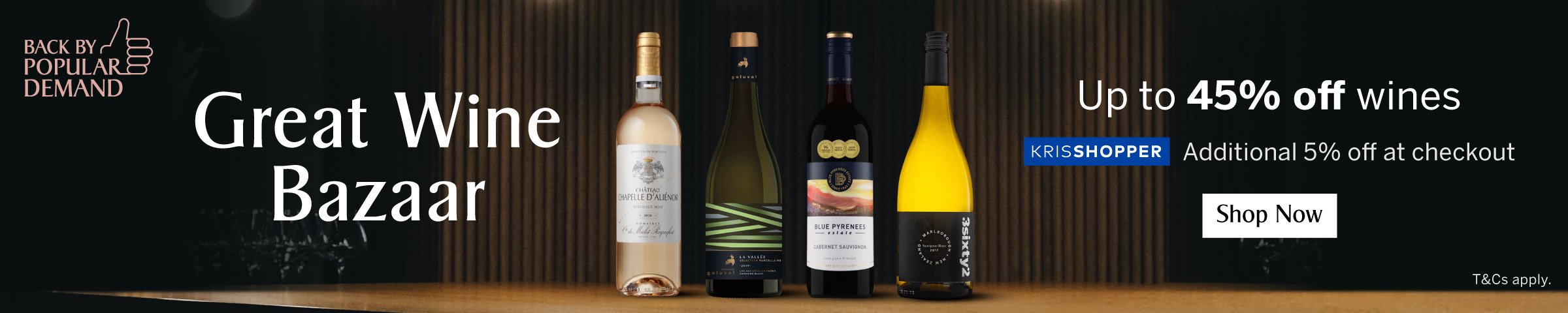Great Wine Bazaar - Up to 45% off wines + extra 5% off at checkout