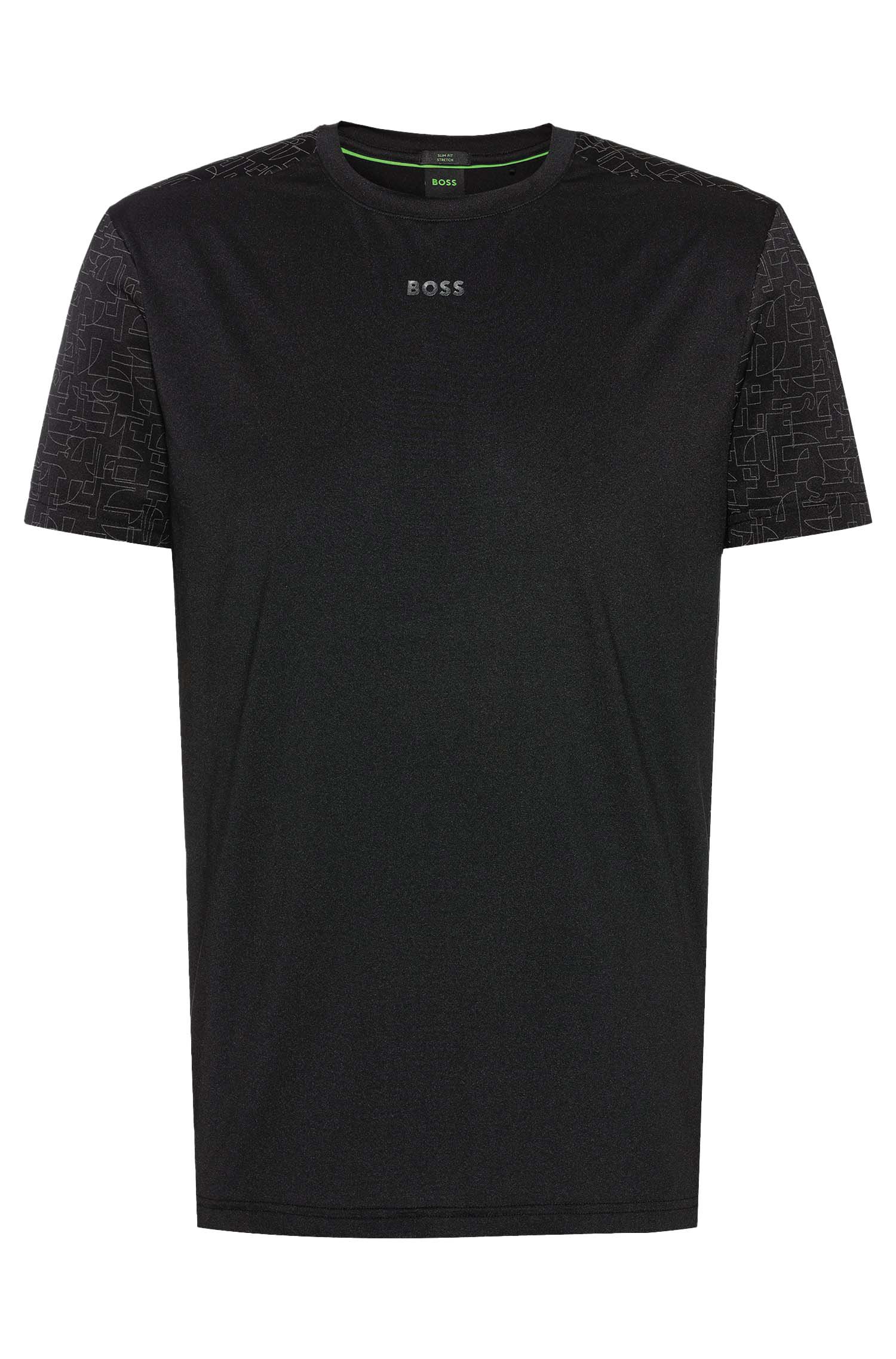 BOSS SLIM-FIT T-SHIRT WITH DECORATIVE REFLECTIVE PATTERN (BLACK) - S ...