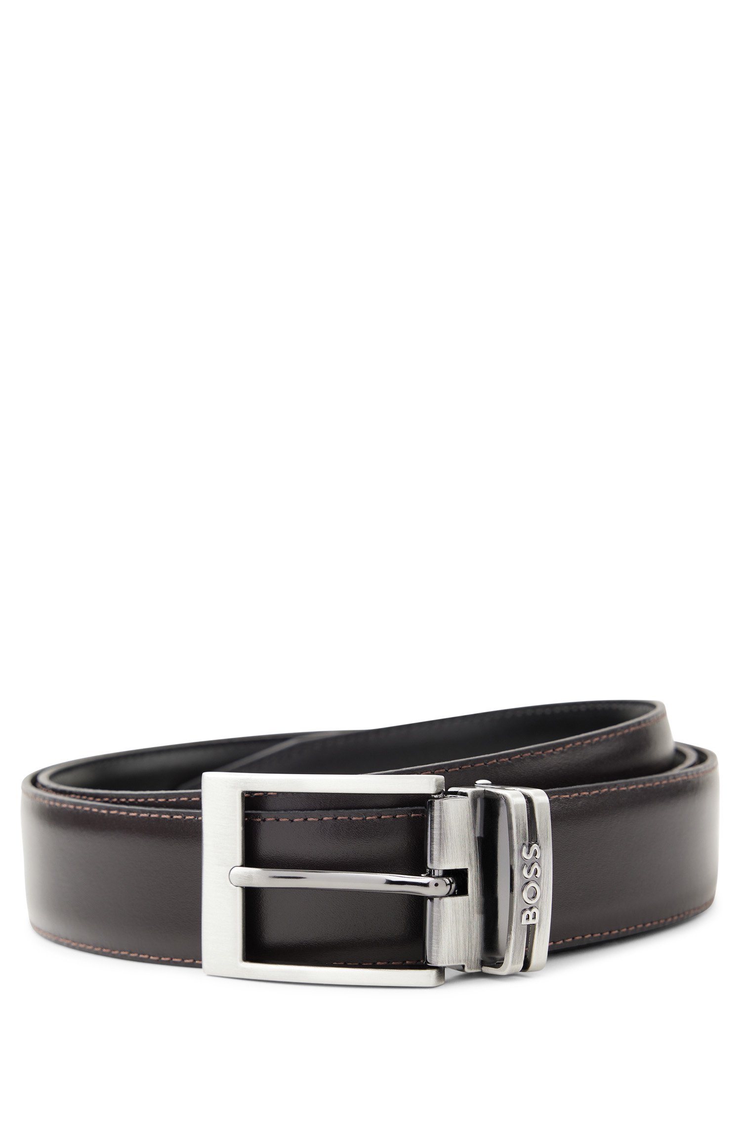 BOSS - Italian-leather belt with branded pin buckle